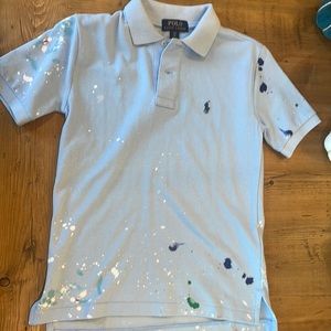 Ralph Lauren Polo - light blue with paint splatters on it - NEVER WORN! Size 8